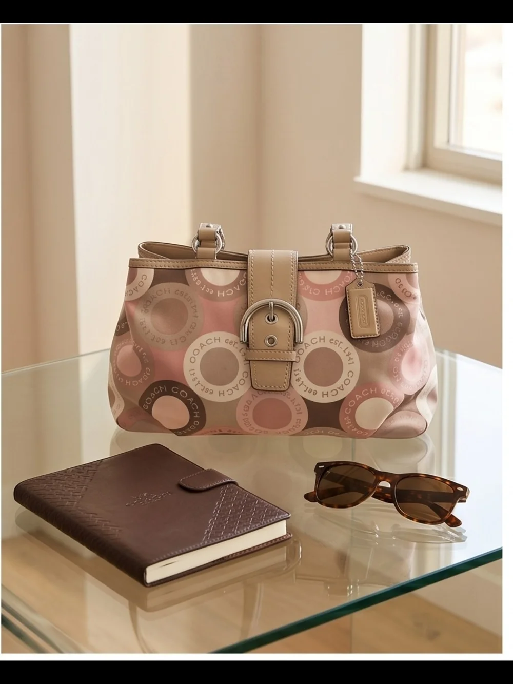 Coach Soho 2011 Beige and Pink Circle-Print Leather-Trim Shoulder Bag - Picture 3 of 14